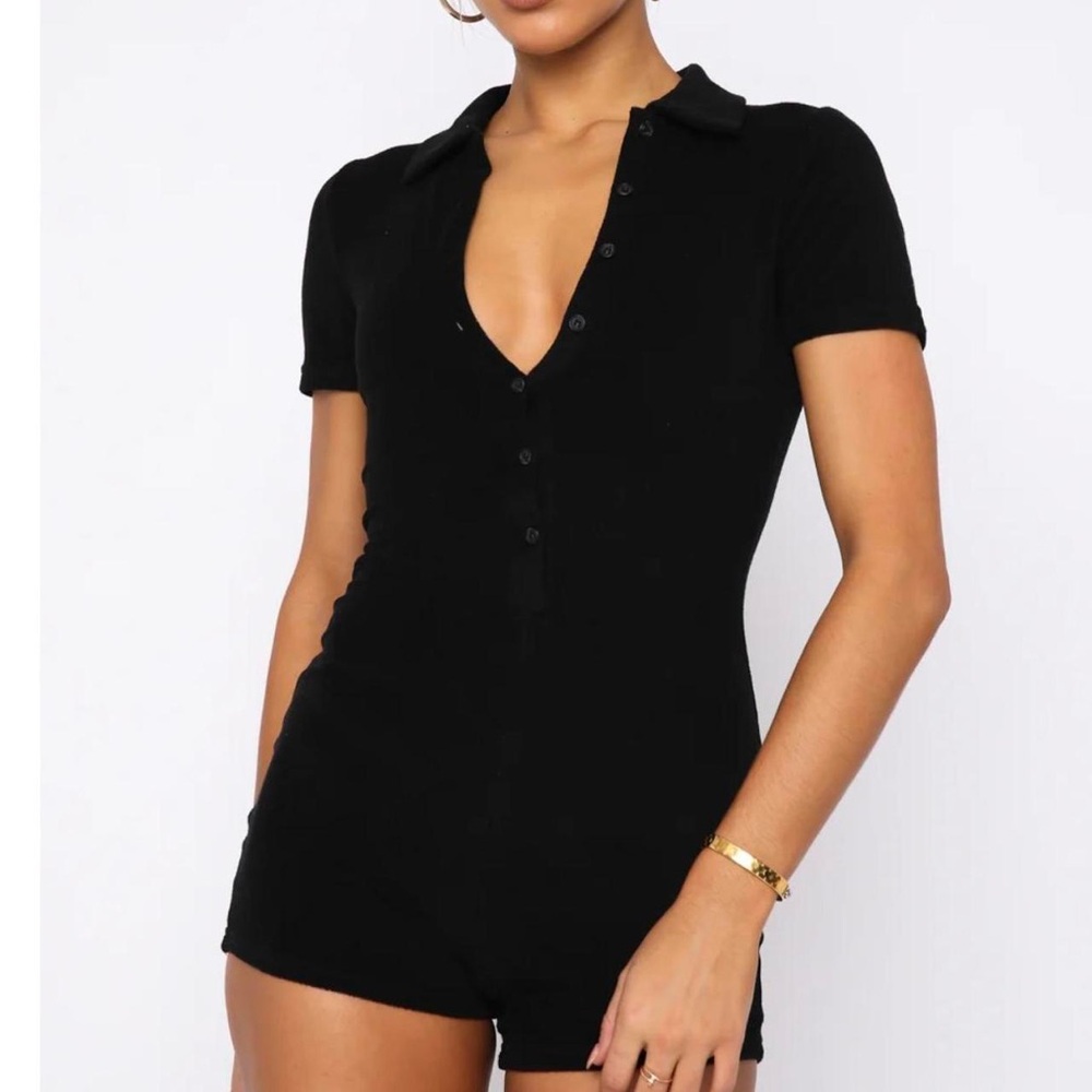 White Fox Boutique Golden Light Terry Playsuit - Black - Picture 4 of 6